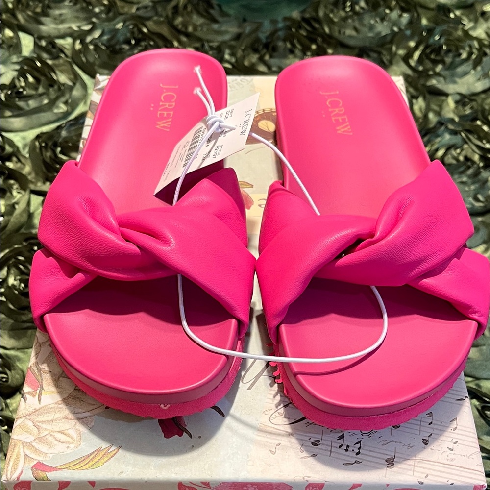 Women’s J. Crew Twisted Knot Slides in Hot Pink Size 7M